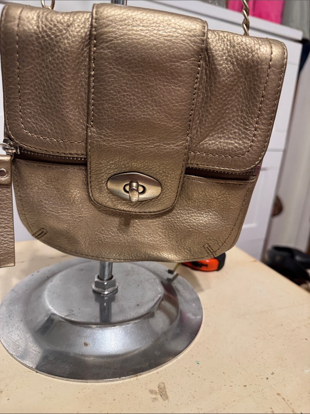 Banana Republic Metallic Champagne Leather Crossbody Bag